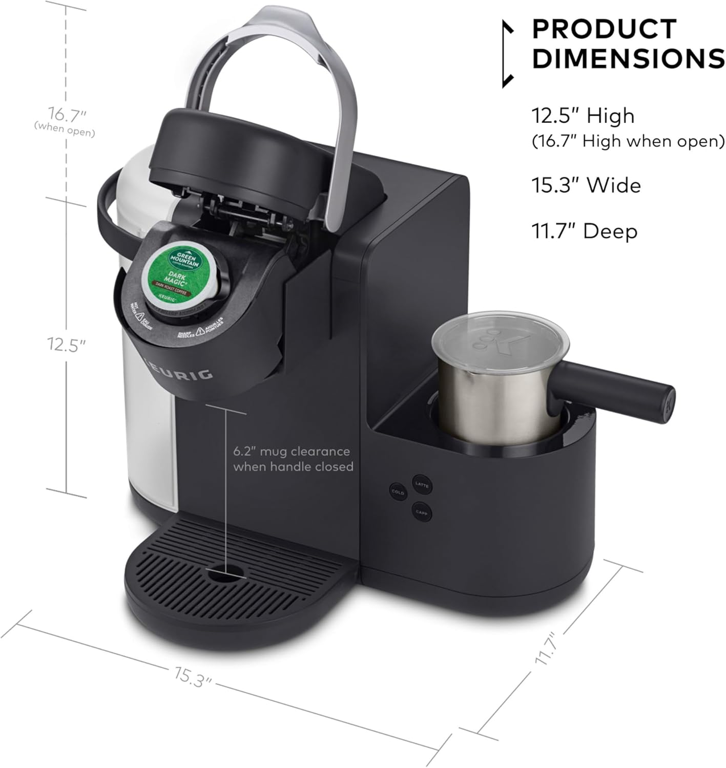 Keurig K-Cafe Single-Serve K-Cup Coffee Maker, Latte Maker and Cappuccino Maker, Comes with Dishwasher Safe Milk Frother, Coffee Shot Capability, Compatible with all Keurig K-Cup Pods, Dark Charcoal