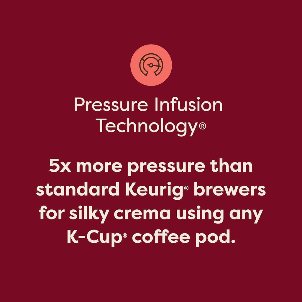 Keurig K-Crema Single Serve K-Cup Pod Coffee Maker, PressureInfusion & MultiStream Technology, Brews Crema-Topped Coffee, Espresso-Style Shots, Classic Coffee, Tea, Cocoa, 72 oz Removable Reservoir