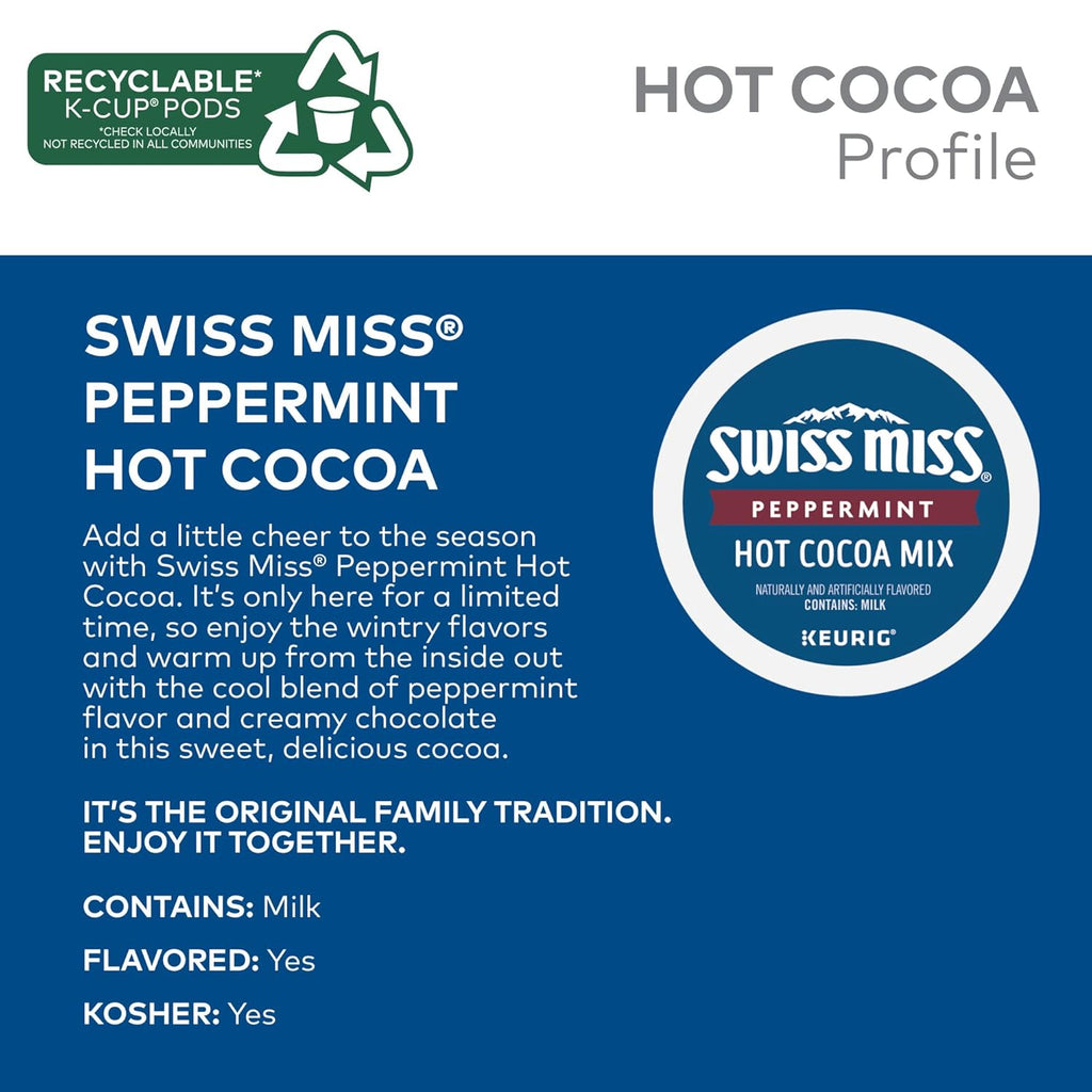 Swiss Miss Peppermint Hot Cocoa, Keurig Single-Serve K-Cup Pods, 60 Count (6 Packs of 10)