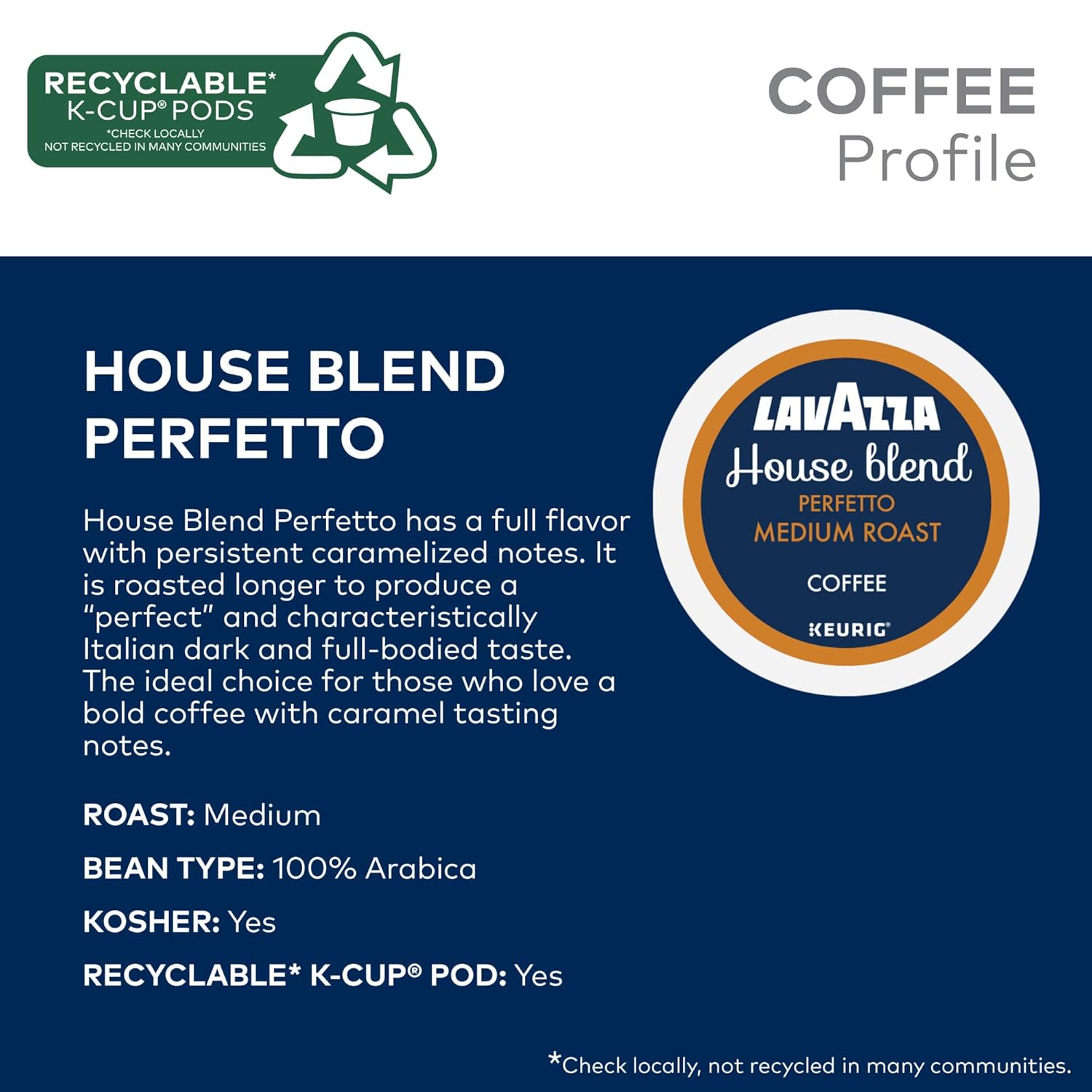 Lavazza House Blend Perfetto, Single-Serve Keurig K-Cup Pods, Medium Roast Coffee, 60-Count Box (6 Packs of 10)