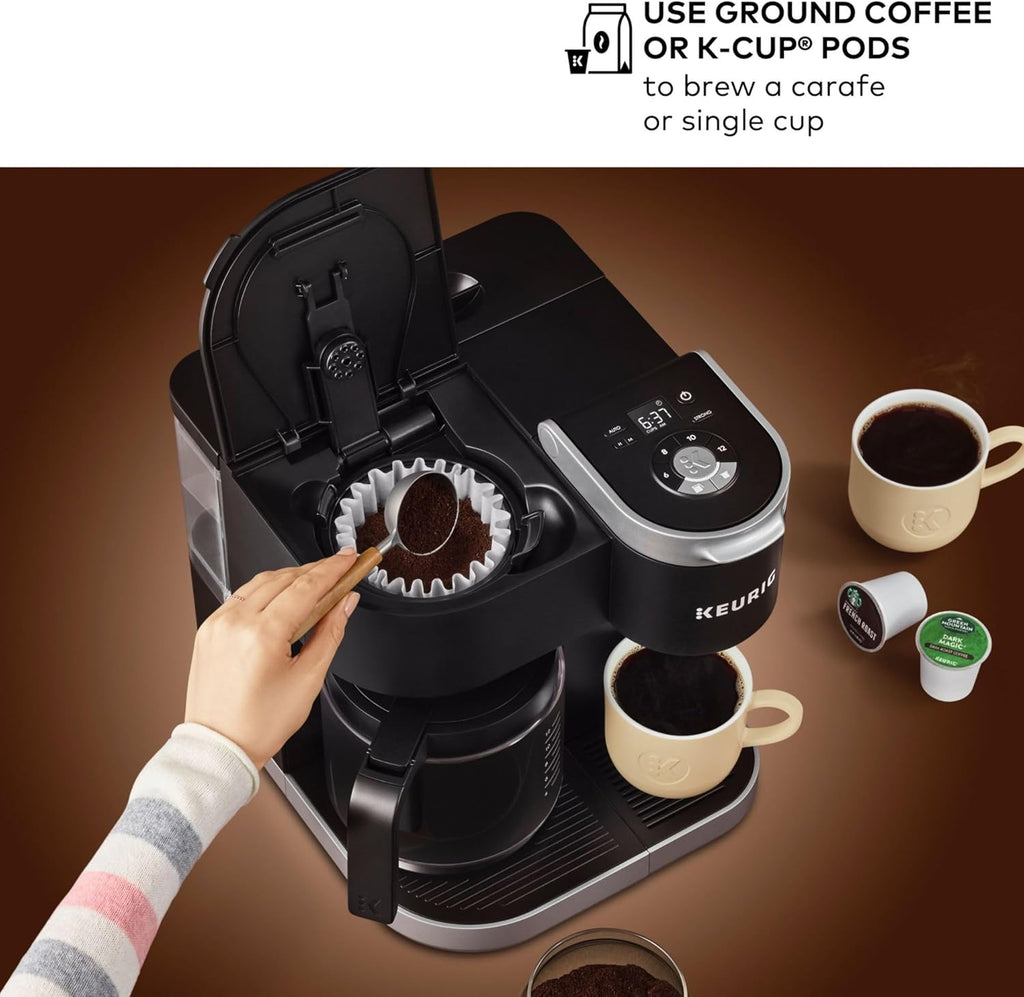 Keurig K-Duo Single Serve K-Cup Pod & Carafe Coffee Maker, with Multiple Brew Sizes, 60oz Removable Reservoir, Programmable Auto Brew Carafe, Black