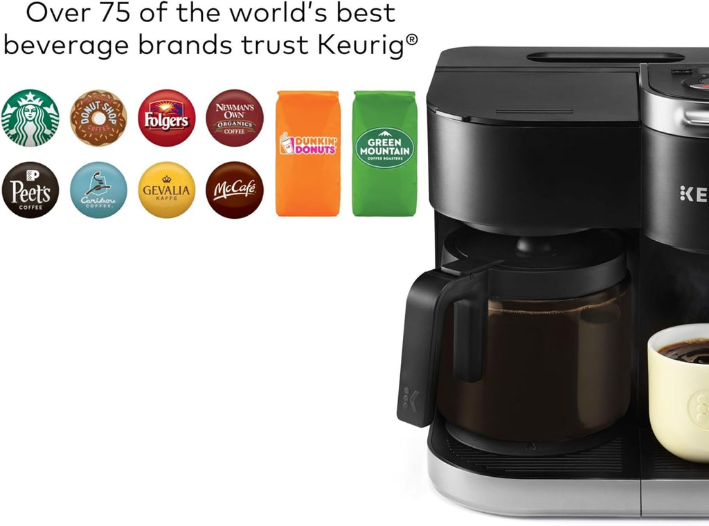 Keurig K-Duo Single Serve K-Cup Pod & Carafe Coffee Maker, with Multiple Brew Sizes, 60oz Removable Reservoir, Programmable Auto Brew Carafe, Black
