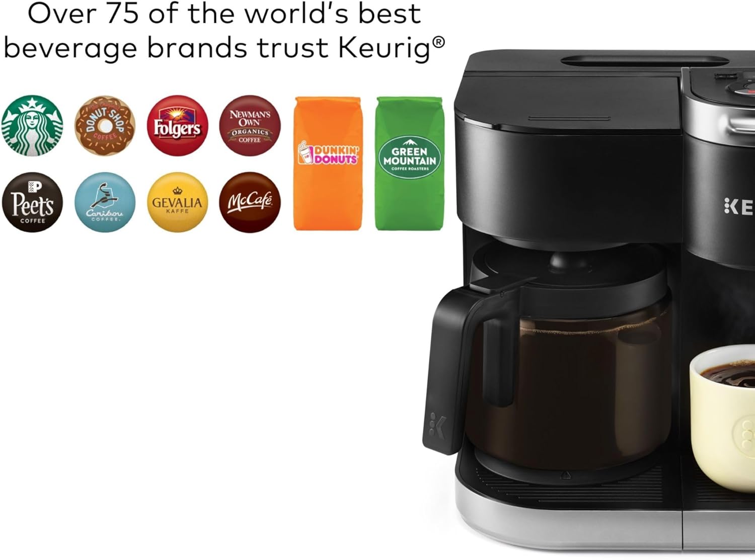 Keurig K-Duo Single Serve K-Cup Pod & Carafe Coffee Maker, with Multiple Brew Sizes, 60oz Removable Reservoir, Programmable Auto Brew Carafe, Black