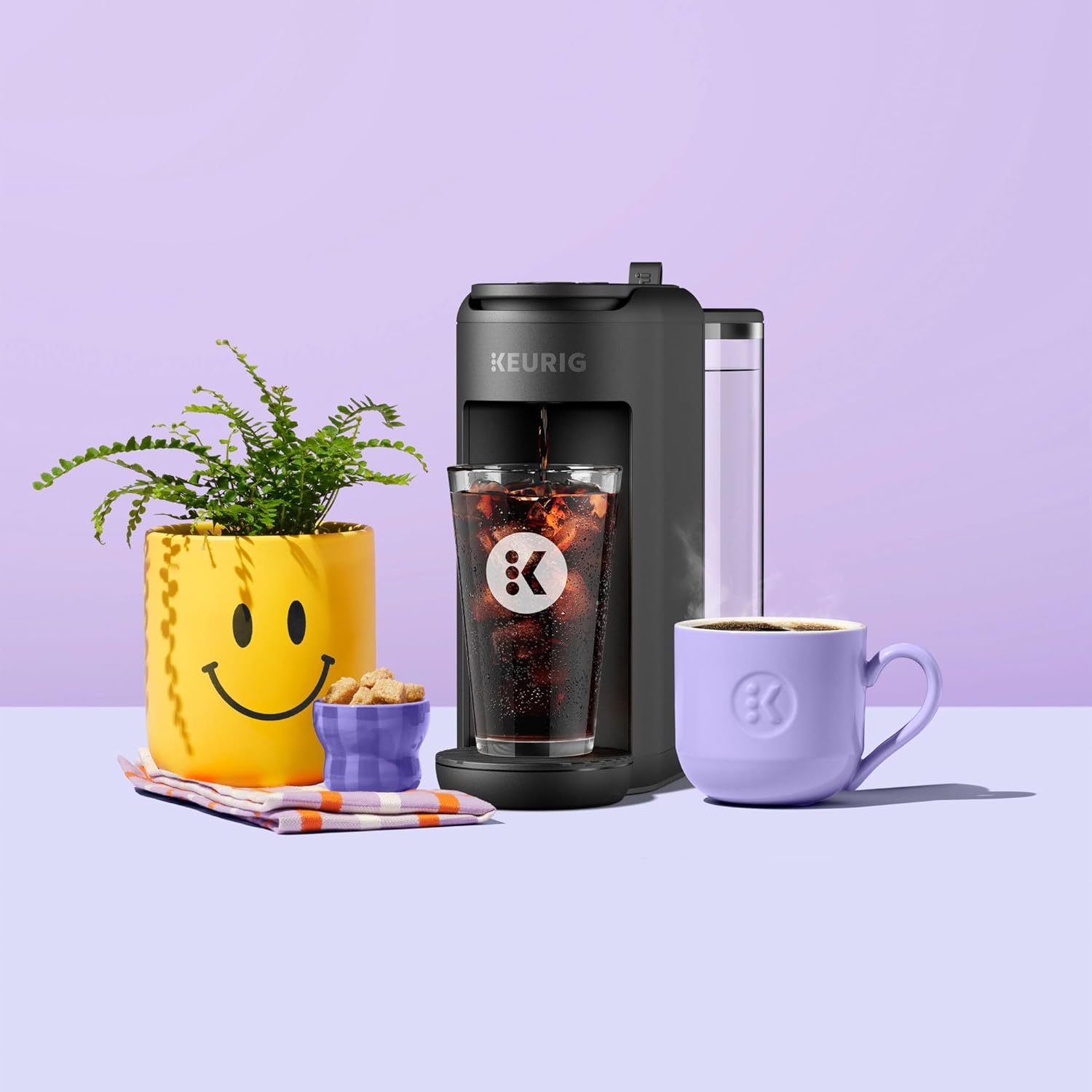 Keurig K-Mini Mate Plus Single-Serve K-Cup Pod Coffee Maker, Compact, 3 Cup Sizes, Brew Over Ice and Strong Button Features, 50 oz Removable Reservoir, Warm Stone