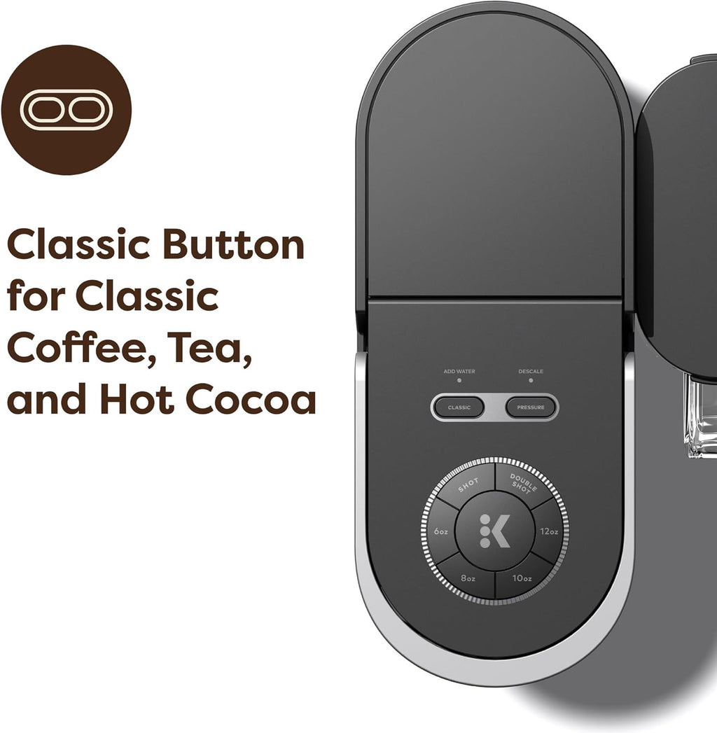 Keurig K-Crema Single Serve K-Cup Pod Coffee Maker, PressureInfusion & MultiStream Technology, Brews Crema-Topped Coffee, Espresso-Style Shots, Classic Coffee, Tea, Cocoa, 72 oz Removable Reservoir