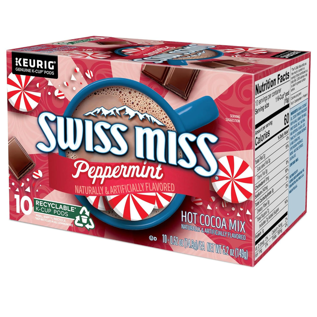 Swiss Miss Peppermint Hot Cocoa, Keurig Single-Serve K-Cup Pods, 60 Count (6 Packs of 10)