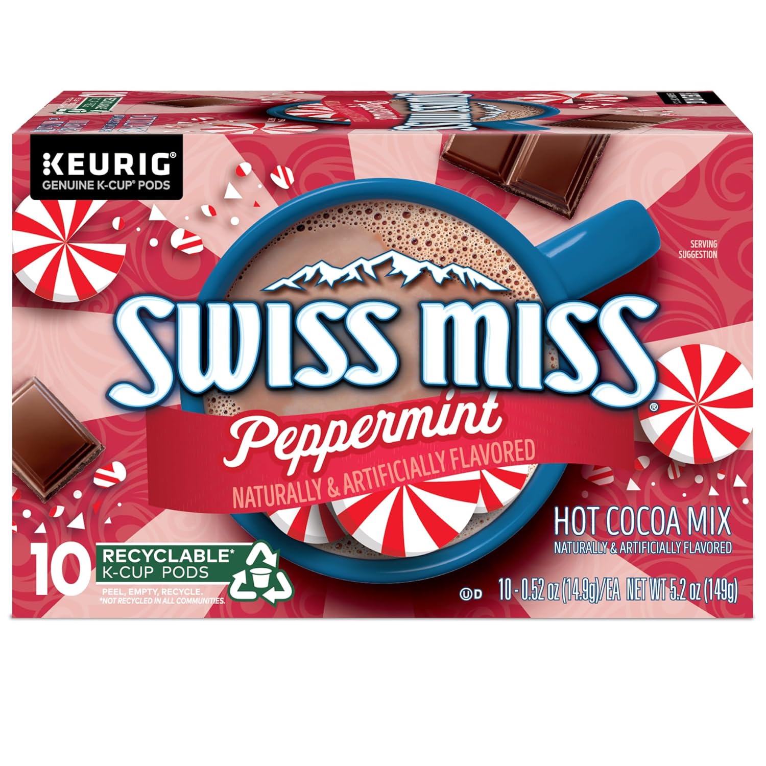 Swiss Miss Peppermint Hot Cocoa, Keurig Single-Serve K-Cup Pods, 60 Count (6 Packs of 10)
