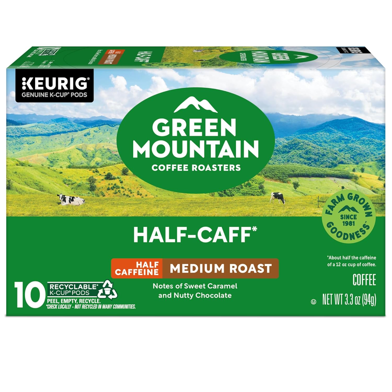 Green Mountain Coffee Roasters Half Caff, Keurig Single Serve K-Cup Pods, Medium Roast Coffee, 60 Count, (6 Packs of 10)