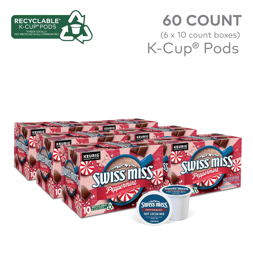 Swiss Miss Peppermint Hot Cocoa, Keurig Single-Serve K-Cup Pods, 60 Count (6 Packs of 10)